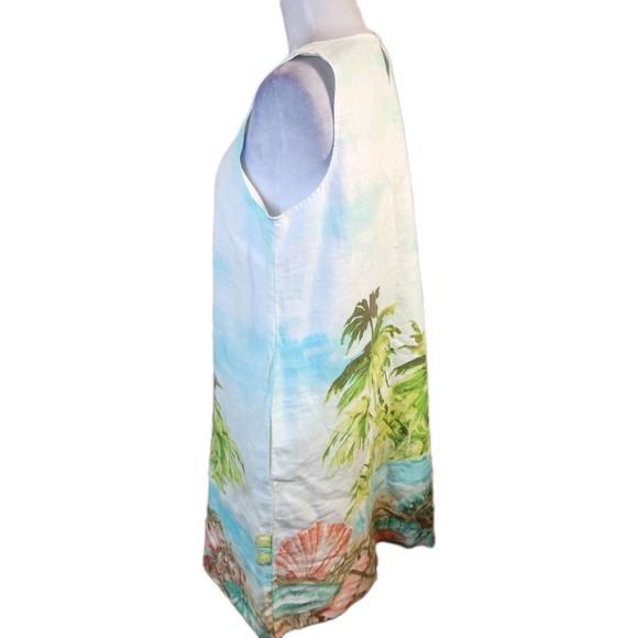 J Jill Love Linen Shift Dress Sz Medium Resort Island Print Sleeveless Pullover - Picture 4 of 16